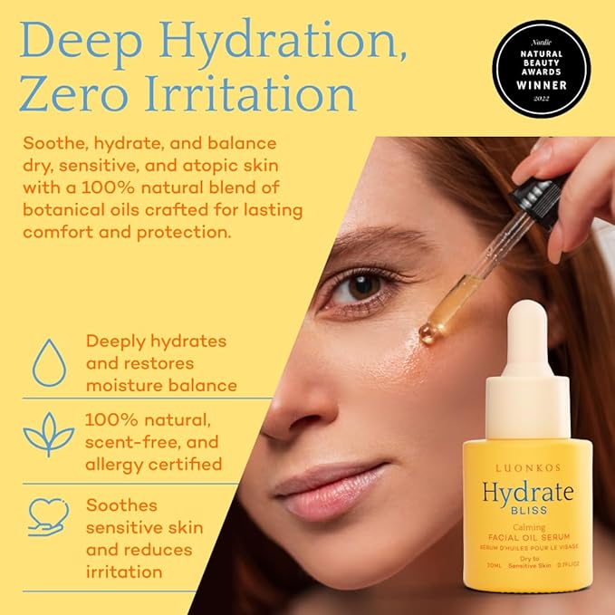 Bliss Oil Face Serum 20ml – Soothing & Deeply Hydrating Serum for Dry and Sensitive Skin, With Red Clover, Oat, Sea Buckthorn & Vitamin E, Calms and Restores