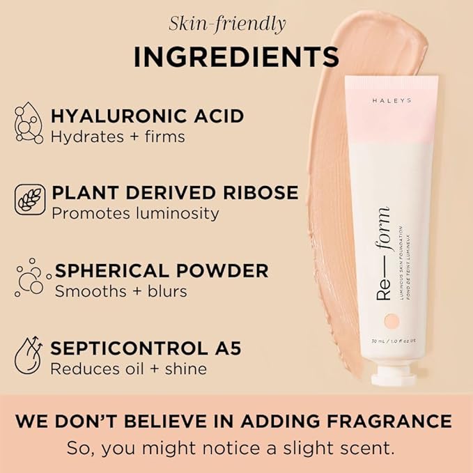 HALEYS Re-form Luminous Skin Foundation, VEGAN + CRUELTY-FREE, types (4.25)