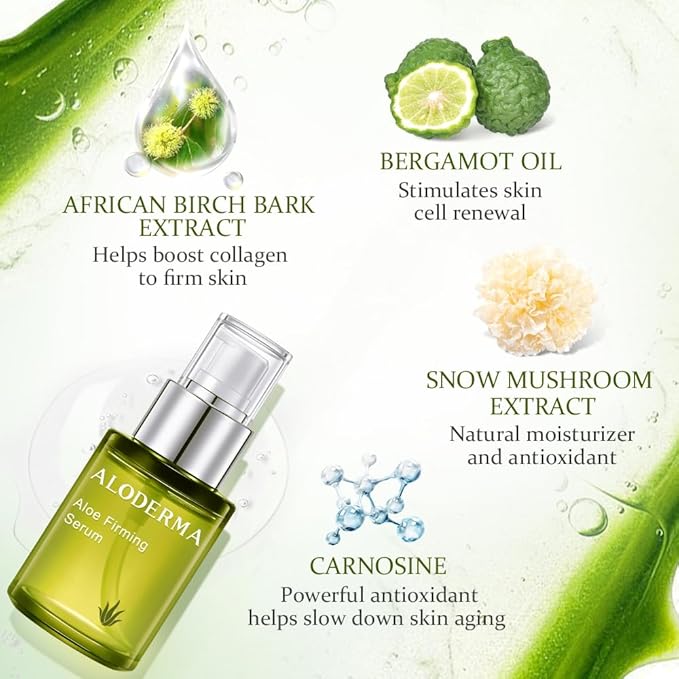 Aloderma Firming Face Serum with 63% Organic Aloe Vera - Age-Defying Face Plumping Serum for Radiant Skin - Tighten Skin, Reduce the Appearance of Fine Lines & Wrinkles with Hyaluronic Acid, 1.7 Oz