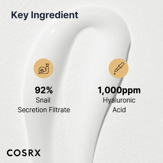 COSRX Snail Mucin 92% Moisturizer, Daily Repair Face Gel Cream Tube Type for Dry, Sensitive Skin, Not Tested on Animals, No Parabens, No Sulfates, No Phthalates, Korean Skin Care (3.52 Fl Oz / 100g)