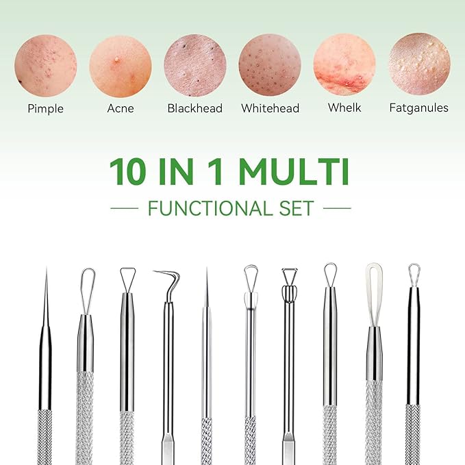Pimple Popper Tool Kit,Blackhead Remover Tool 5 Pcs Blackhead Extractor Tool for Face Comedone Zit Acne Whitehead Blemish, Stainless Steel Extraction Tools Set