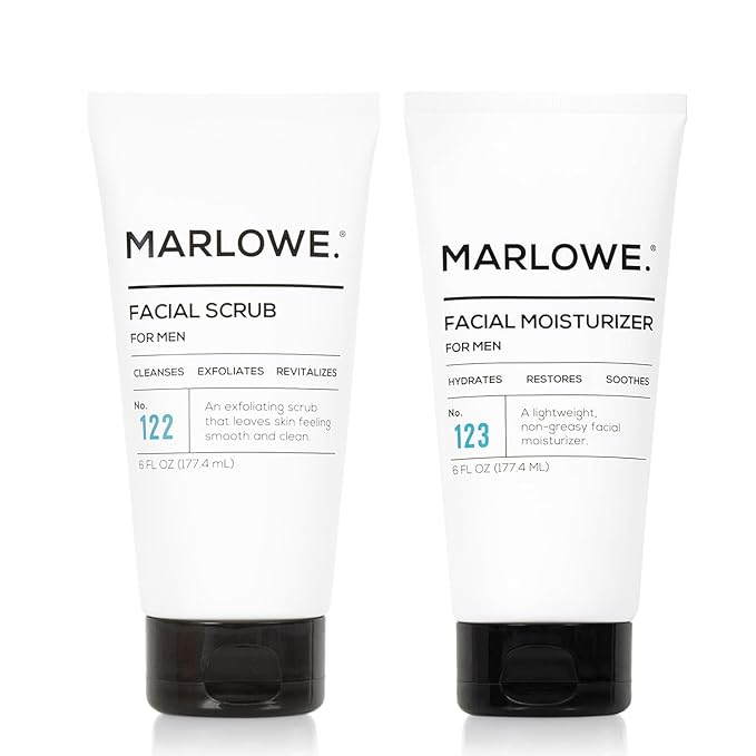 MARLOWE. Skin Care Set, No. 122 Facial Scrub 6 oz & No. 123 Facial Moisturizer 6 oz with Natural Extracts & Antioxidants, Cleanses, Exfoliates, Hydrates & Soothes