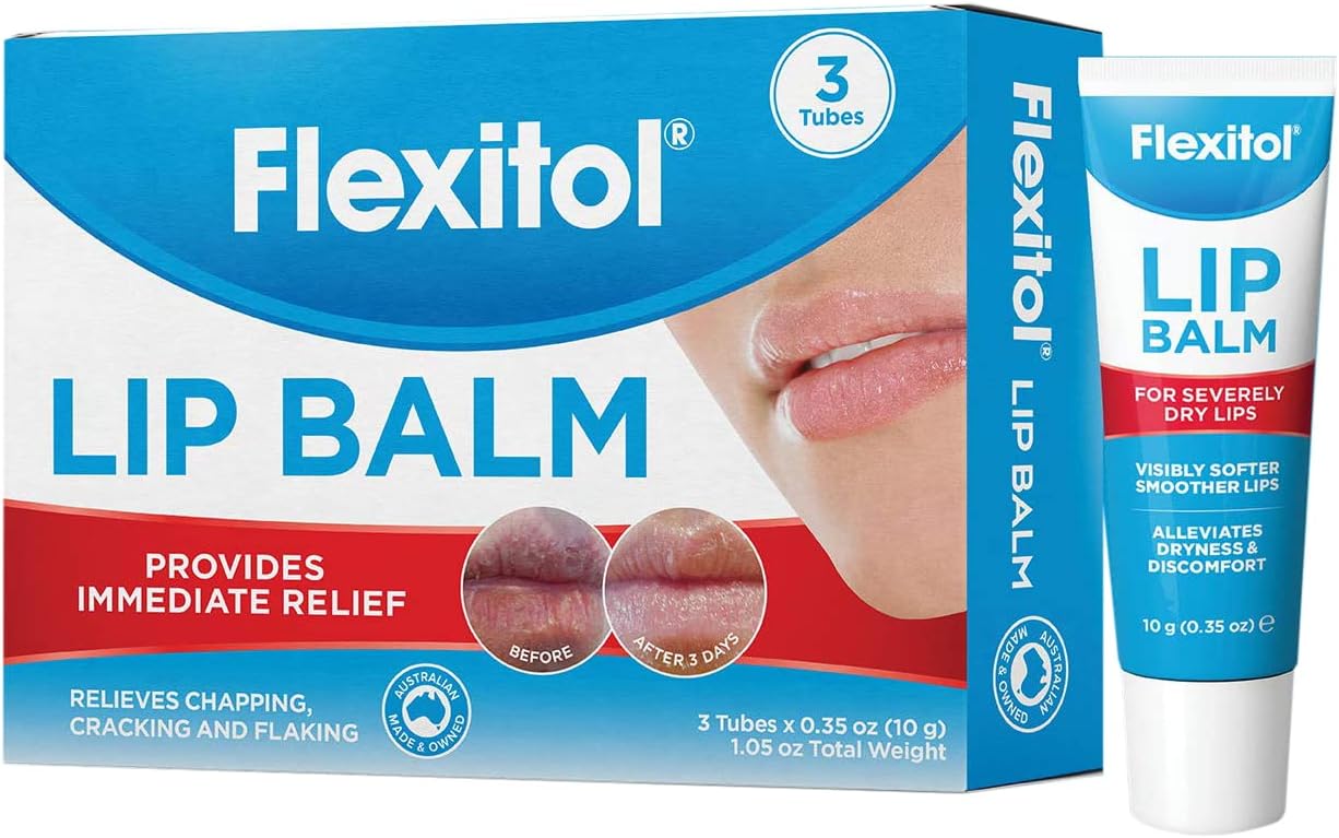 Flexitol Lip Balm, 0.35 Ounce Tube, Cream White, 3 Count (Pack of 1)
