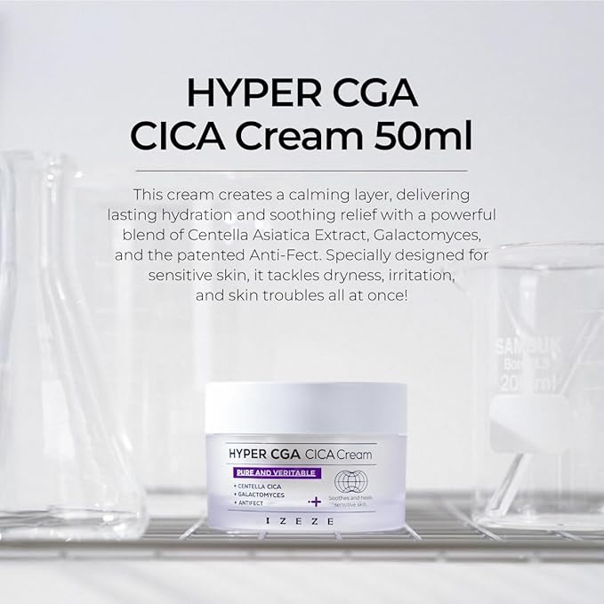 IZEZE Hyper CGA Cica Cream 1.69 fl.oz, 50ml | Centella Asiatica for Calming, Korean Skincare Cream for Soothing, Acne Prone Skin, Low Irritation for Sensitive Skin, Skincare Coreano