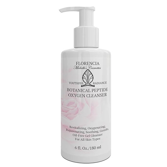 Florencia Botanical Peptide Oxygen Cleanser - Oil-Free Daily Foaming Gel Face Wash for Dry, Oily, or Sensitive Skin - With Peptides, Botanicals, Glycoproteins - Revitalizing Cleanser, 6 oz