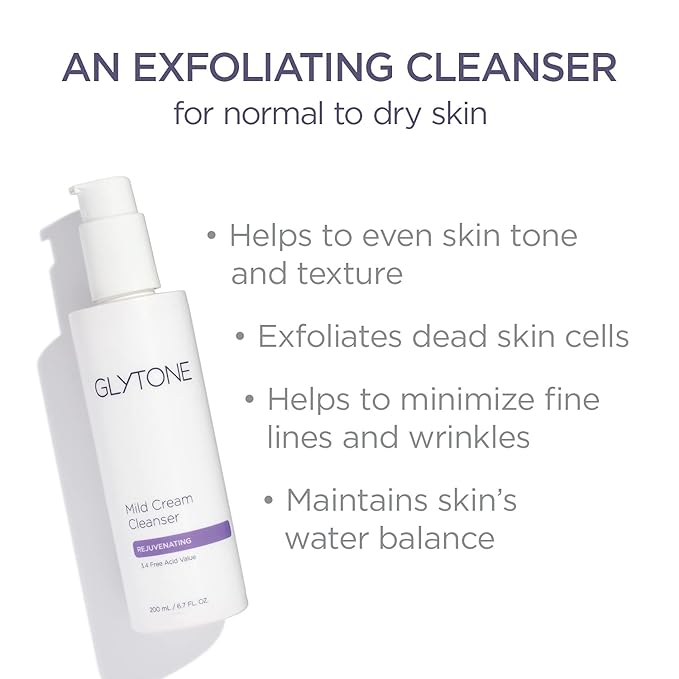 Glytone Mild Cream Cleanser | Exfoliate & Moisturize with 3.4 Free Acid Value Glycolic Acid & Glycerin | Face Wash for Women Removes Makeup & Oil | Face Cleanser for Dry Skin | 13.5 Fl oz.