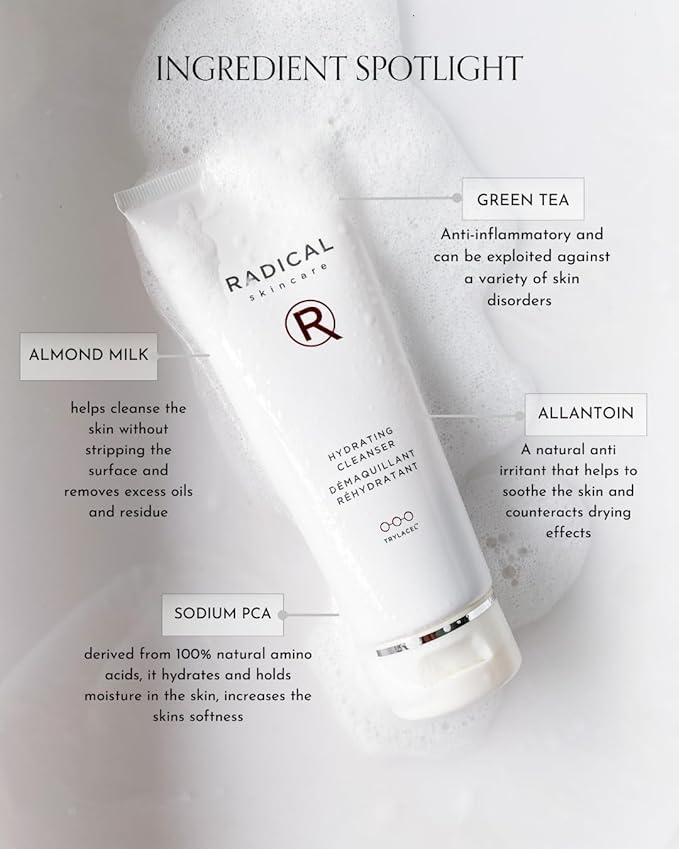Radical Skincare Hydrating Cleanser- Non-Drying, Gentle Formula | For All Skin Types | Paraben & Cruelty Free (4 Fl Oz)