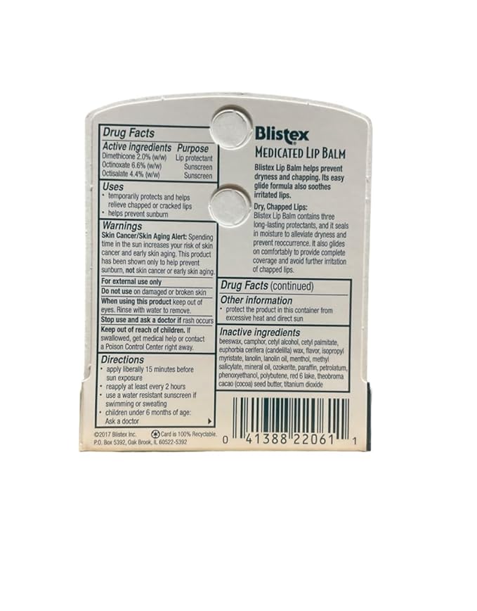 Blistex Medicated Lip Balm with SPF Lips,0.15