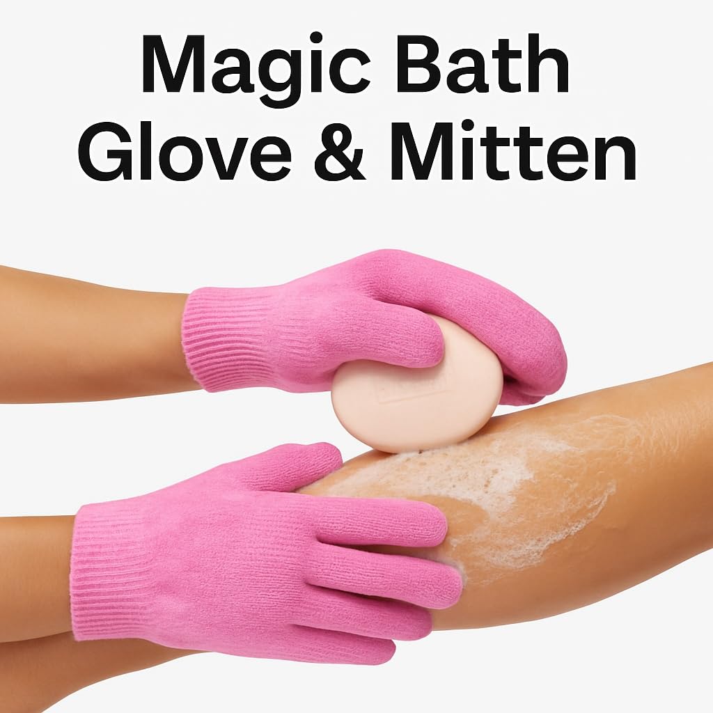 Exfoliating Mitt Glove for Dead Skin – Smooth Body Scrub Shower & Bath Set with Korean Finger + Mitt Combo & 5 Grain AHA Soap Set– Skin Care Exfoliator Gloves & Bar