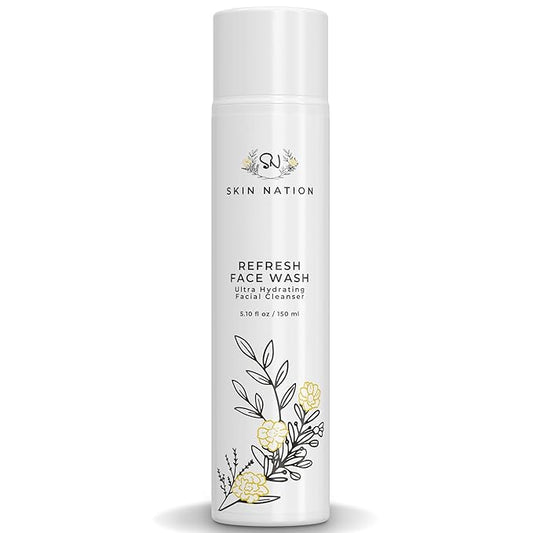 Skin Nation Hydrating Gentle Face Wash with Organic Aloe and Chamomile for Dry, Oily and Sensitive Skin, Paraben Free and Sulfate Free, 4 oz, Made in USA