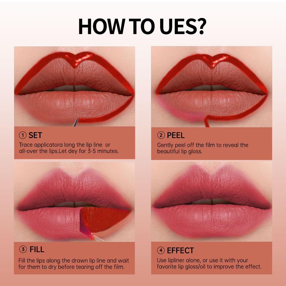 Hxssll Matte Lip Stain Peel Off Lip line Tattoo, Peel-off Lip Stain Masque - All Day Peel Off Lip Tint，Long Lasting Waterproof Transfer-proof Lip Mask Lip Color Peel Off Lip Gloss,Stay Lip Makeup 04#
