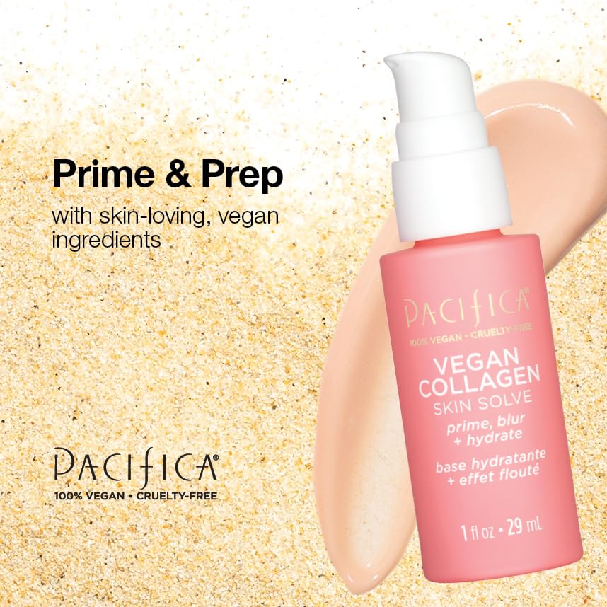 Pacifica Vegan Collagen Skin Solve Primer – 3-in-1 Face Primer that Primes, Blurs & Hydrates, Skincare-Infused Formula with Collagen Peptides, Hyaluronic Acid & Caffeine for Smooth Radiant Skin