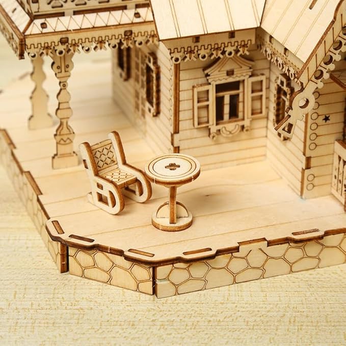 3D Wooden Puzzles for Adults 267pcs Vintage LED Light Villa DIY Wooden Assembly Kit for Teens Home Decor