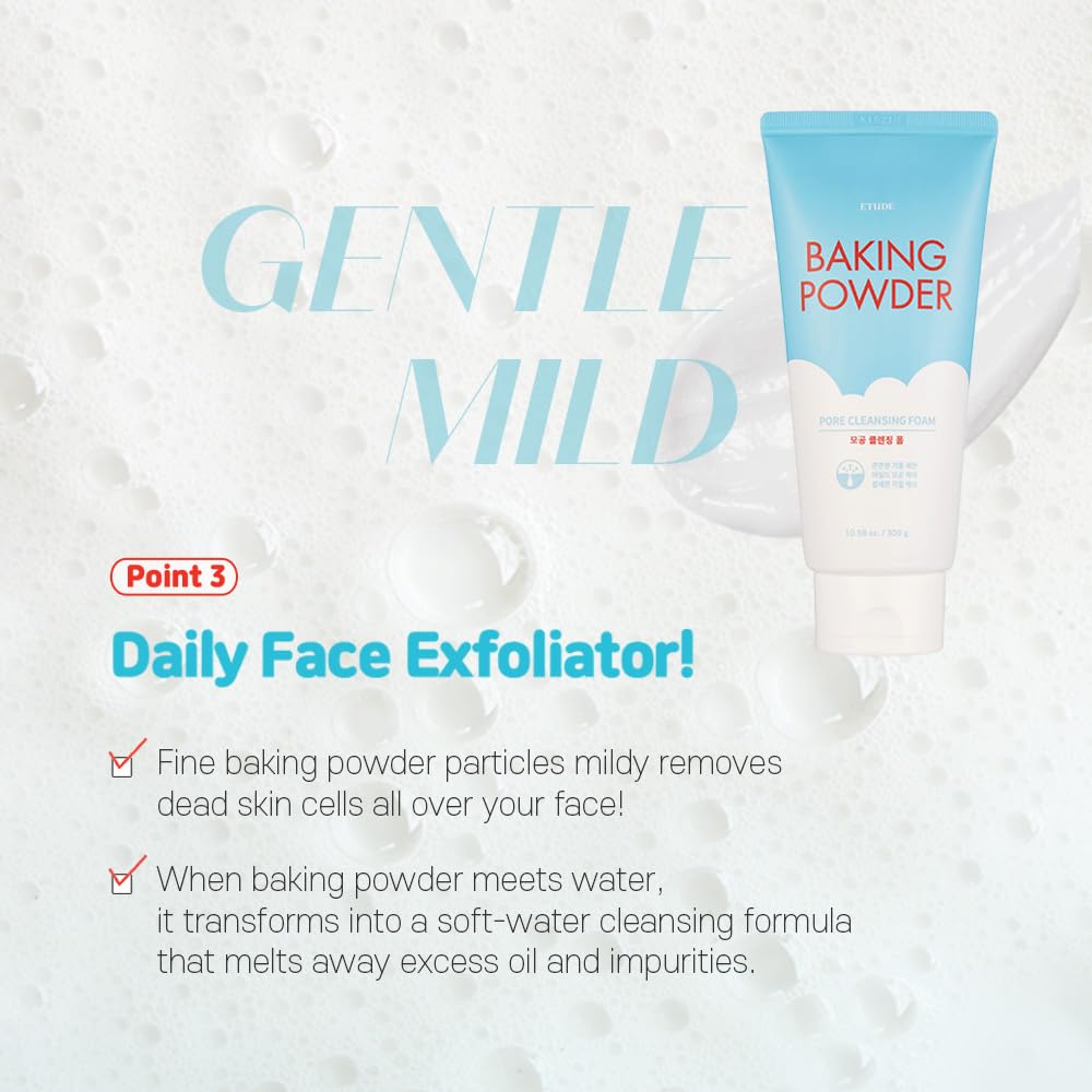 ETUDE Baking Powder Pore Cleansing Foam 1+1 Set, Face Wash for Deep Dead Cells, Micro Sized Baking Powder to Clean Deep Inside Poer, Soft and Creamy Bubble, Korean Skin Care (21.16 Ounce, 300g*2)