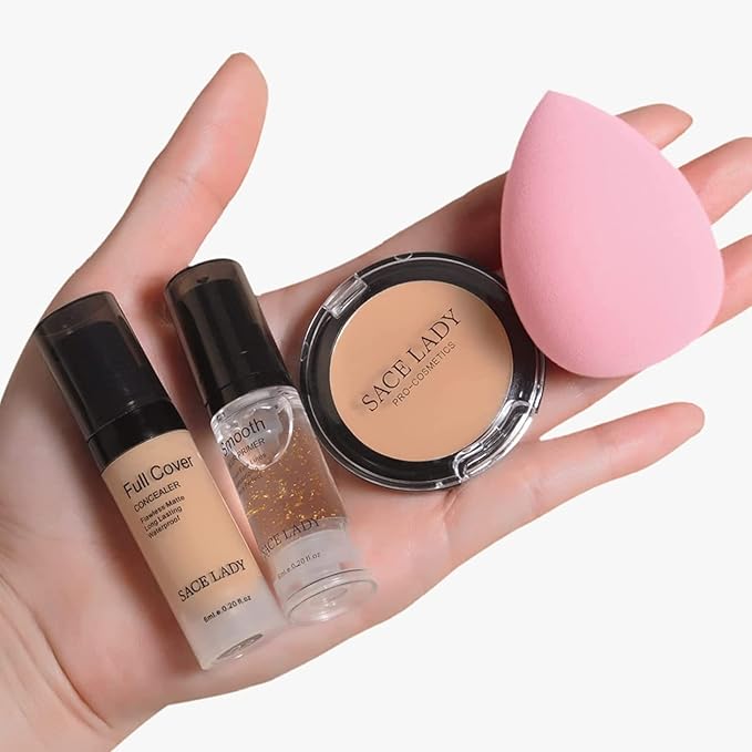 Waterproof Full Coverage Concealer With Primer Sponge Set, (0.2Fl, Natural)