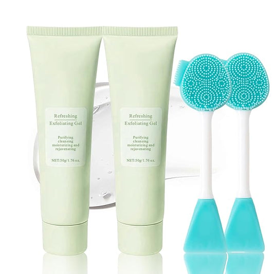 Purifying Exfoliating Gel with Face Washing Brush, Exfoliating Face Wash, Deep Cleansing Peeling Gel for the Whole Body, Facial Scrub Exfoliator, Oil & Dirt Cleanser for All Skin Types (2PCS)
