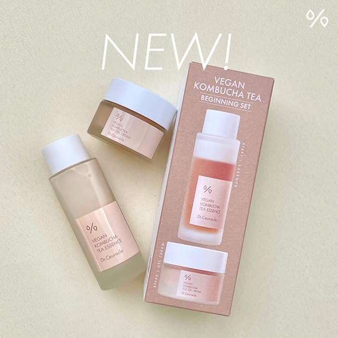 Dr.Ceuracle Vegan Kombucha Tea Beginning Set - Korean Skincare Set for Travel & Business Trip, Mini Size Essentials included Essence, Gel Cream