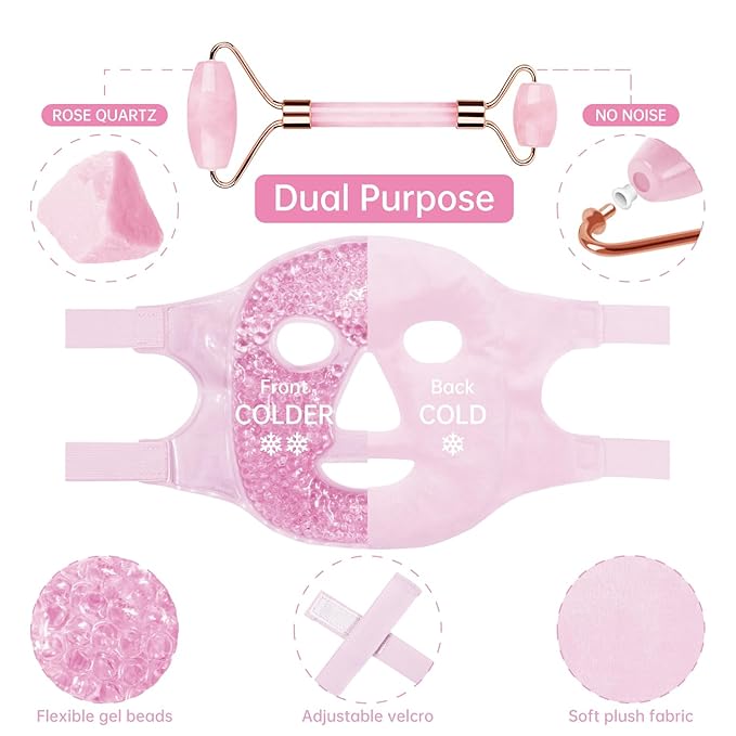 ZNÖCUETÖD Ice Face Roller Facial Jade Roller and Ice Face Mask Cold Cooling Gel Mask Gift Set for Women Face Aging Wrinkles Lifting Firming Puffy Eyes, Eye Face Neck Roller Massager SPA Tools