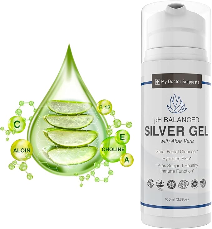 Colloidal Silver Gel, Burn and Wound Care with Aloe Vera - 30ppm pH Balanced Formula Helps Soothe Burns, Sores & Eczema - Structured Silver - Made in USA (3.38 oz)