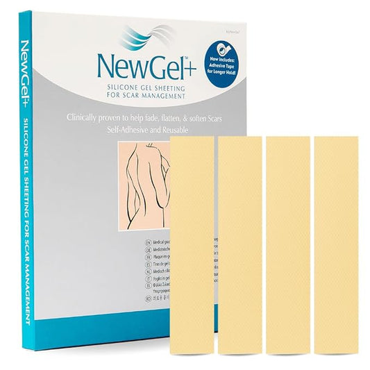 Advanced Silicone Scar Treatment Sheets for OLD, NEW Scars, Surgery, Keloids, C-Section, Burns, by NewGel Plus by MyNewGel, 1" x 6" Sheet (4 Count) - BEIGE