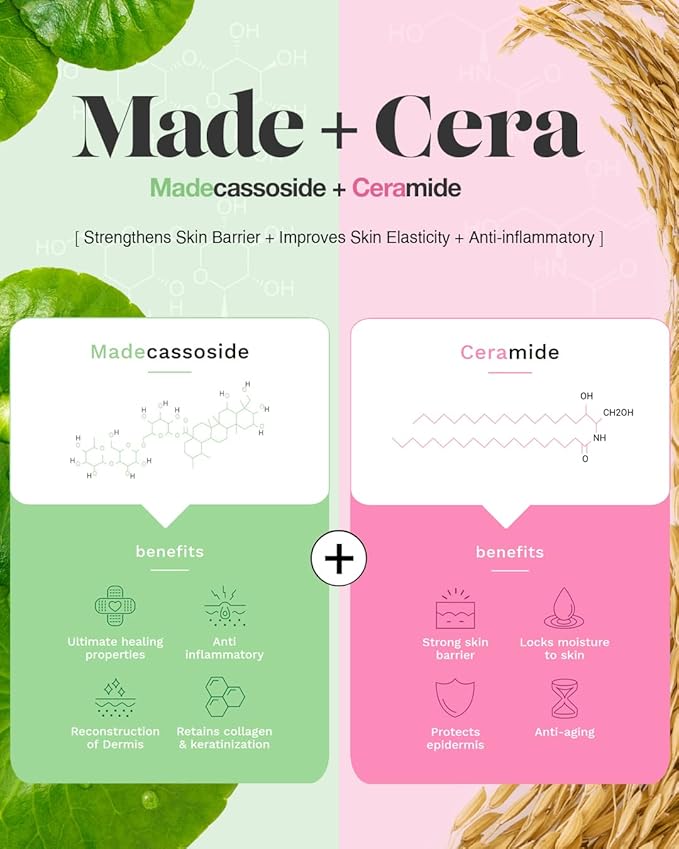 SKINRxLAB Made Cera Cream - Acne & Redness Relief Face Moisturizer, Sebum Control, Improving Skin Barrier with Ceramide and Madecassoside, Anti-Aging and Pore Minimizing Face Cream, 1.69 + 0.5 fl.oz.