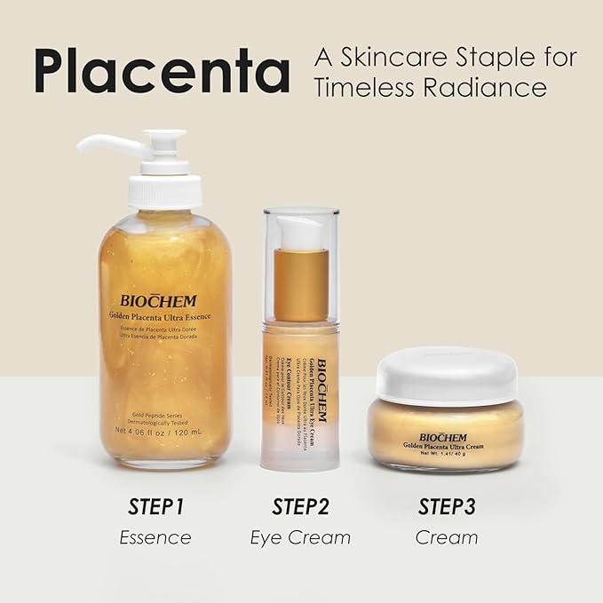 BIOCHEM Golden Placenta Ultra Cream – Anti-Aging Moisturizer w/Placenta Extract for Wrinkles, Fine Lines & Collagen Support, Natural Radiance, Firming, Toning & Hydrating for Face & Neck, 1.41 oz/40g
