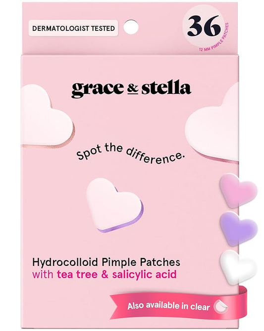 grace & stella Award Winning Pore Strip - Pimple Patches for Face - Heart Hydrocolloid Zit Stickers that Help Soothe & Conceal Breakouts - Cute Patches - Dermatologist-Tested Vegan (Heart, 36 Count)