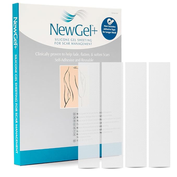 Advanced Silicone Scar Treatment Sheets for OLD, NEW Scars, Surgery, Keloids, C-Section, Burns, by NewGel Plus by MyNew Gel, 1" x 6" Sheet (4 Count) - CLEAR