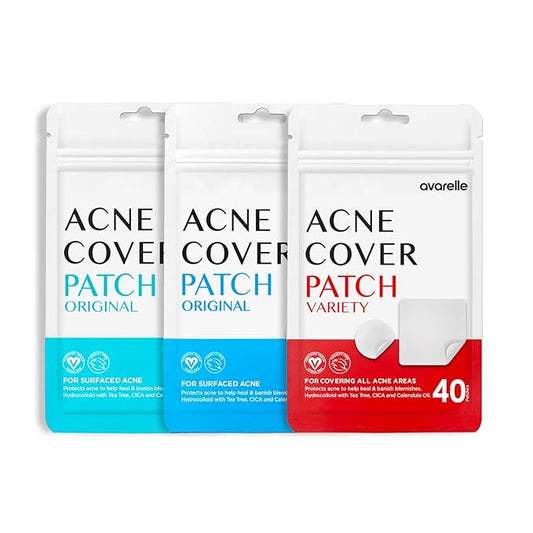 AVARELLE Pimple Patches Hydrocolloid Acne Patches, Acne Spot Treatment for Blemishes and Zit with Tea Tree Oil, Calendula Oil and Cica Oil for Face, Vegan, Cruelty Free (40 CT + 80 CT + Variety)