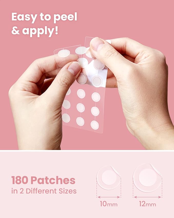 GLAM UP Hydrocolloid Blemish Pimple Zit Patches(180PCS/2Size) - Invisible Ultra Thin Spot Cover Stickers for Face and Skin, Strong Water-proof and Adhesive Overnight, Vegan-friendly