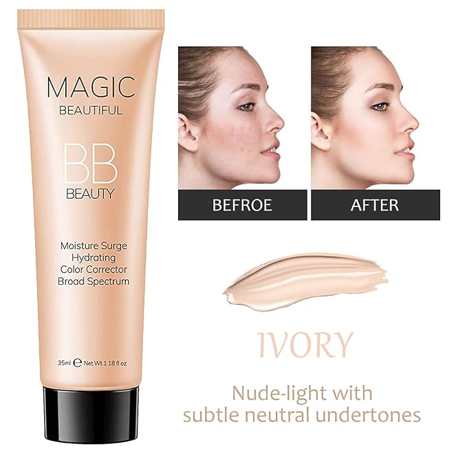 Sulily 2 Pcs BB Cream Full Coverage Foundation,Hydrating BB Cream(ivory)
