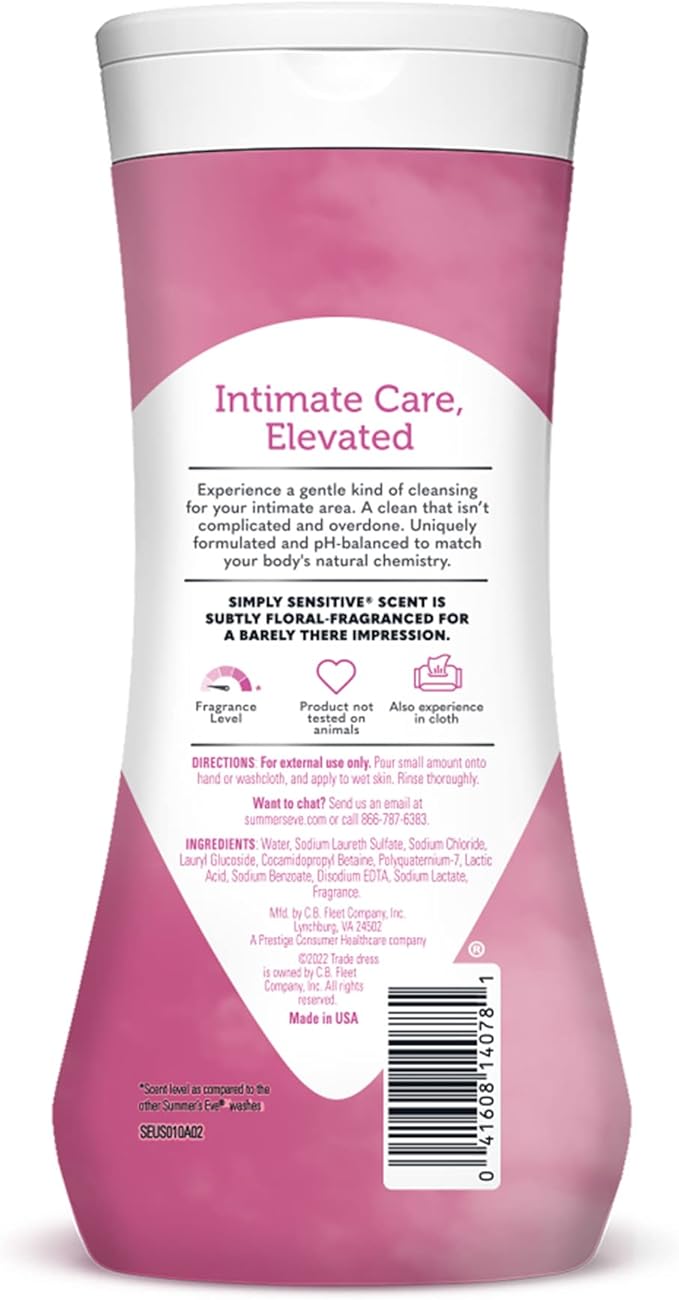 Summer's Eve Simply Sensitive Daily Gentle All Over Feminine Body Wash, Removes Odor, Feminine Wash pH Balanced, 15 fl oz, 3 Pack