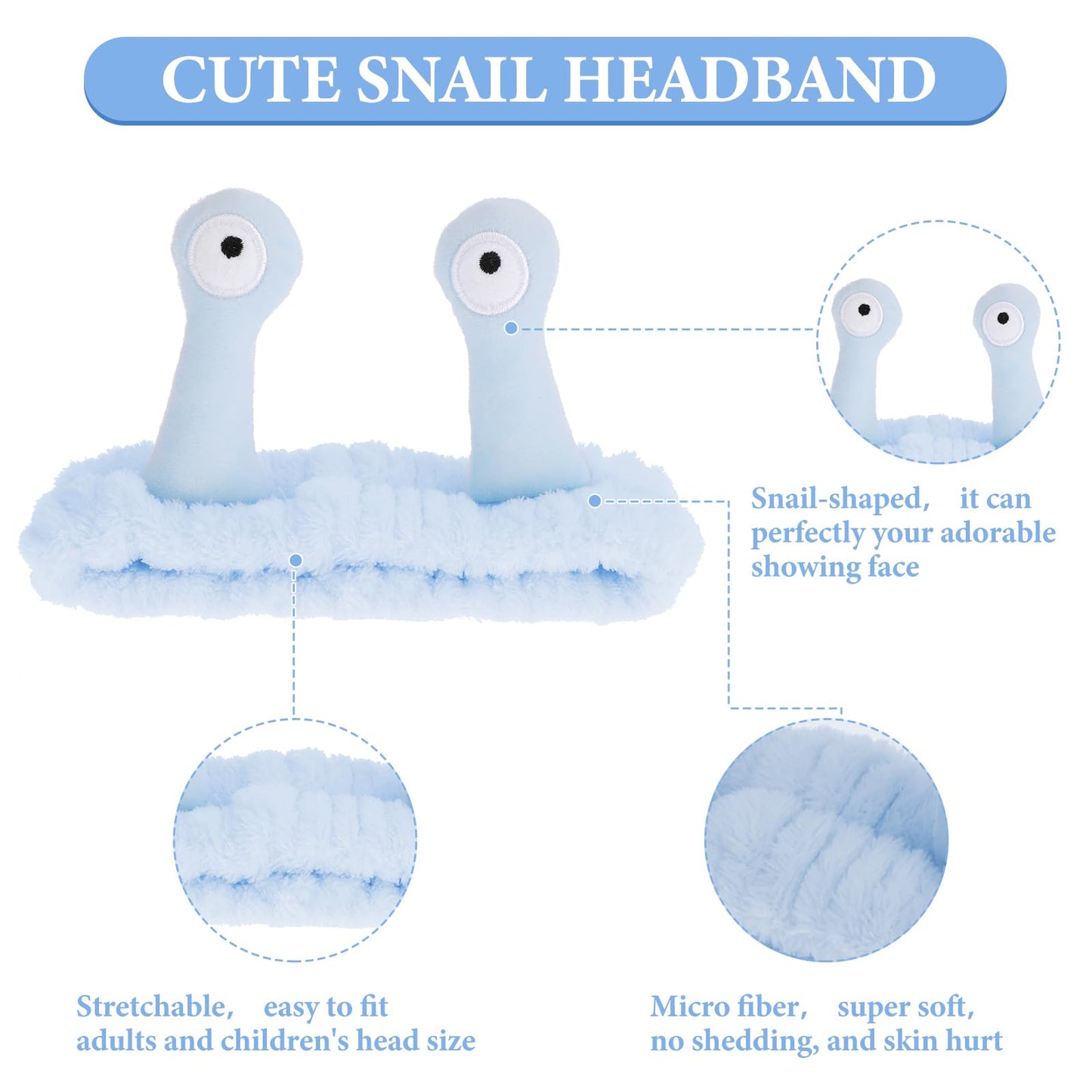 Molain Snail Headband, Face Wash Spa Hair Bands Makeup Headbands Women Cartoon Cute Coral Fleece Elastic Headband Creative Accessories for Washing Shower Sports Beauty Skincare, Blue (ML-7YREV2)