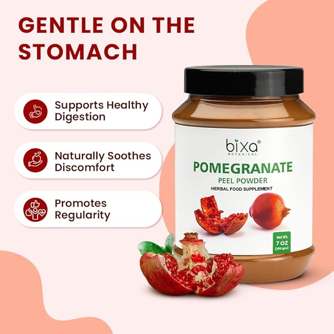 bixa BOTANICAL Pomegranate Peel Powder | Herbal Tea, Skincare & DIY Beauty | Punica Granatum, Ayurvedic Herbal Supplement | Gluten Free, Non-GMO, Steam Treated, Vegan, 100% Pure | 200g / 7oz