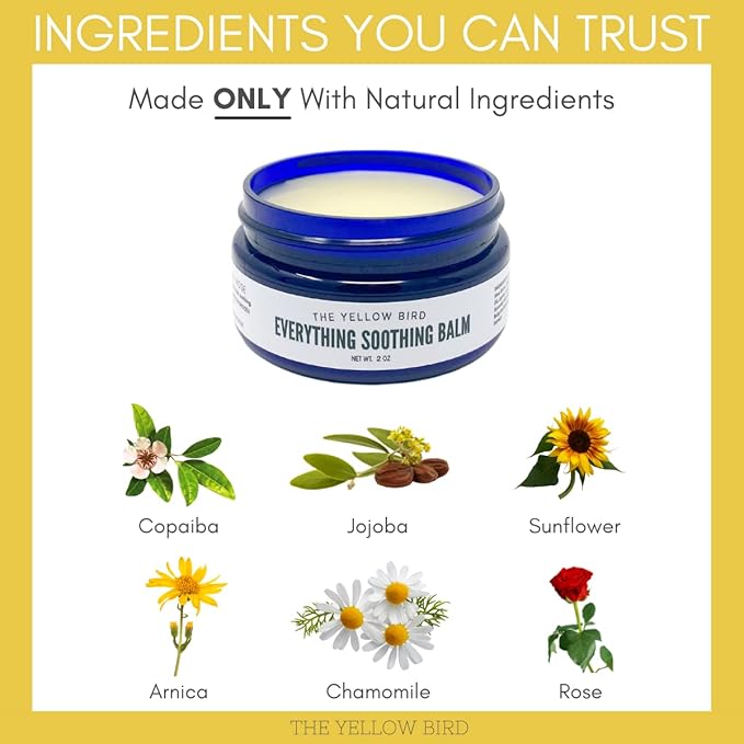 The Yellow Bird Everything Soothing Multi-Purpose Skin Balm (Arnica Chamomile Copaiba Rose, 2 Oz (Pack of 1))