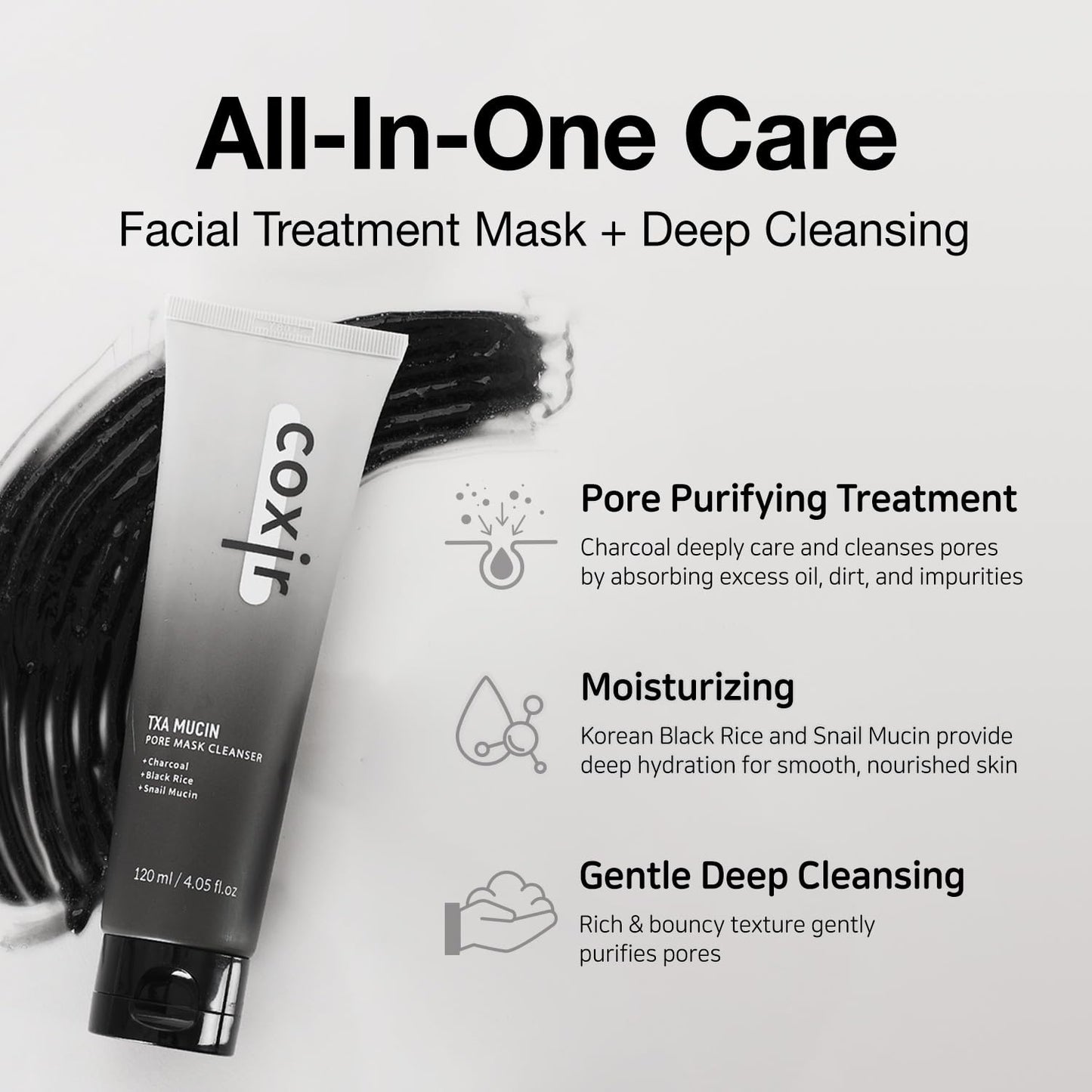 coxir Korean Skincare Set – 3-Step Glow Routine with TXA Mucin Pore Mask, Black Rice Mochi Cleanser & TXA Niacinamide Ampoule – Pore Care, Toning up & Hydration – K-Beauty Face Kit