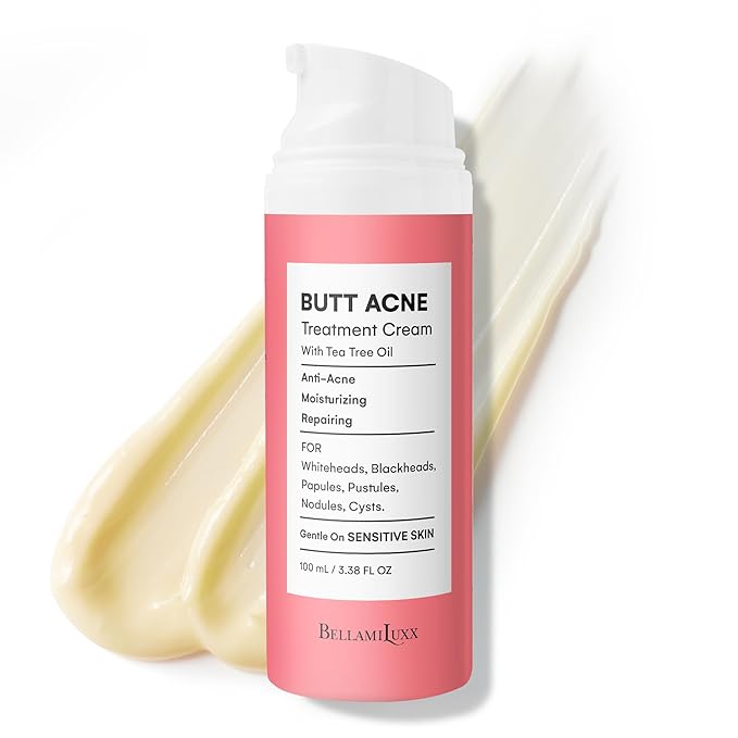 Butt Acne Clearing Treatment Cream: Body Acne Treatment for Folliculitis and Pimples on Buttocks, Thighs With 2% Salicylic Acid & Tea Tree Oil - Butt Cream for Smooth Skin