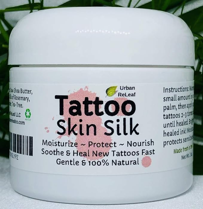 Urban ReLeaf TATTOO SKIN SILK! Calm new ink fast! Brighten old tats! 100% Natural Shea Butter Salve Ointment, Cream Lotion Protect! Vegan. Healing Botanicals! Soothe crusty and tight skin.