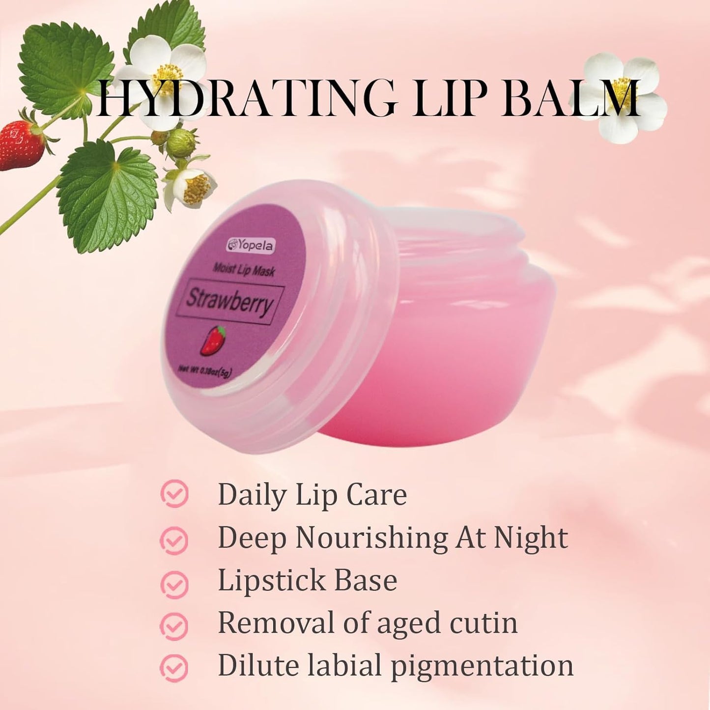 6 Pack Cute Lip Mask Sleeping Overnight for Dry Lips with Coconut Oil and Beeswax -Smoothing Hydrating Softening Plumoing Moisturizing with Small Lip Brush 6 Flavors Gift for Women 0.18 Oz