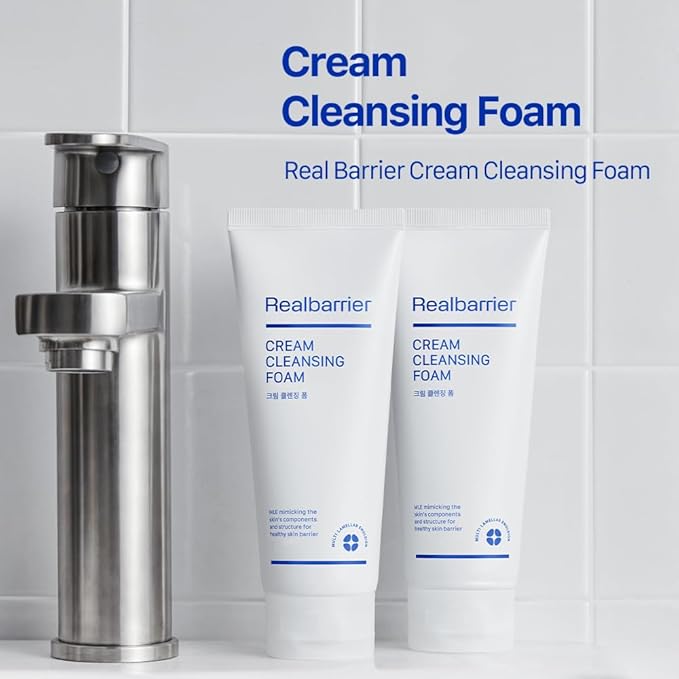 Real Barrier | Cream Cleansing Foam | Skin Barrier Face Wash | Sulfate-Free Amino Acid Moisturizing Face Cleanser | Ceramide Korean Facial Wash | Facial Cleanser for Women and Men | 4.05 fl oz (120ml)