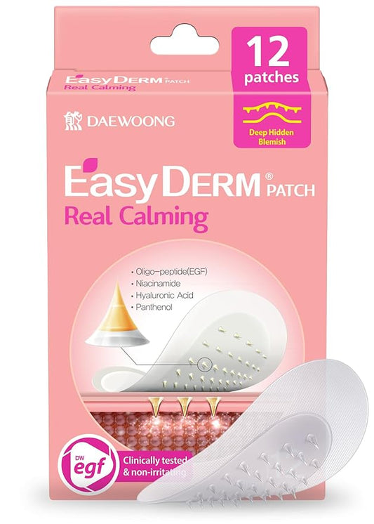 Easyderm Real Calming Patch Microdart Pimple Patches, Clear Nano Micropoint | Niacinamide, Hyaluronic Acid, EGF Acne Dark Spot Care, K-beauty | 12 Counts