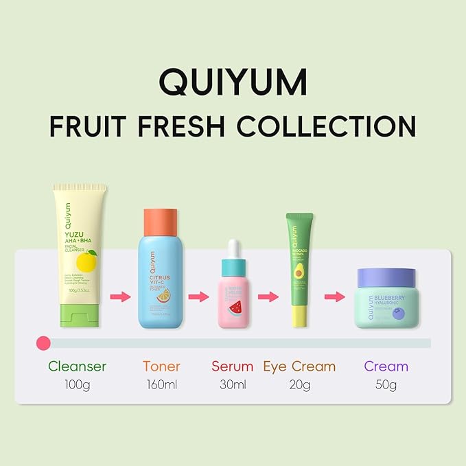 Fruit Skincare, Skin Care Gift Sets, Skin Care for Teens 10-12, with Lip Balm *4, Facial Cleanser, Toner, Serum, Eye & Face Cream, Nourishing, Hydration, Glow Up, Trendy Stuff