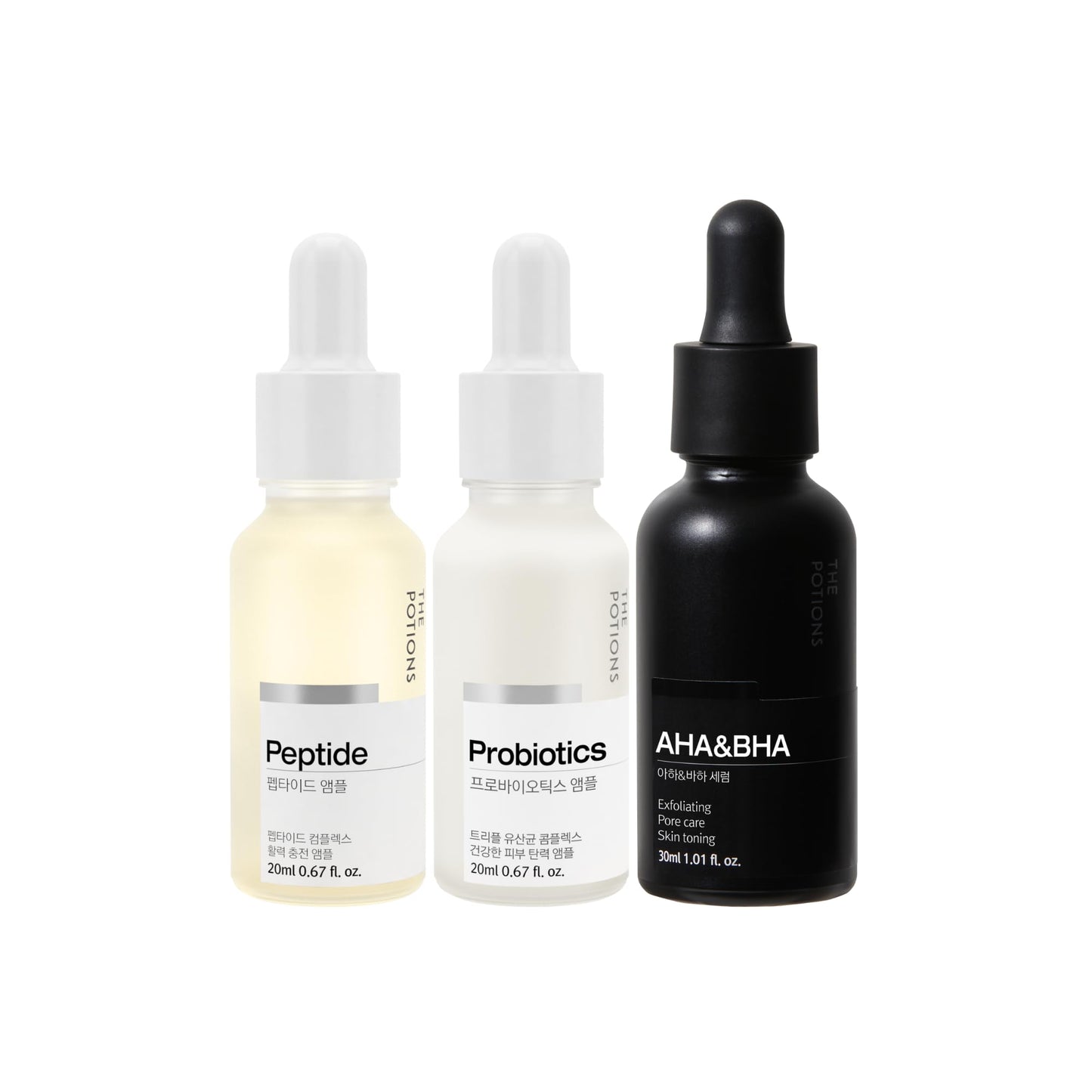 The Potions Smooth & Renew Set | Exfoliating Peptide, Probiotics Ampoule, AHA BHA Serum Korean Skincare Daily Routine