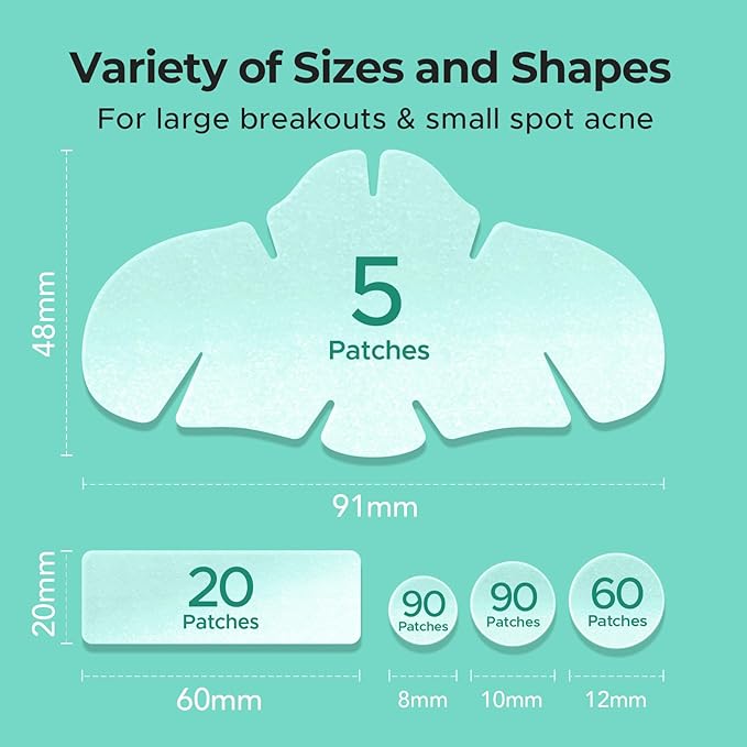 TKTK Hydrocolloid Nose Patches, XL Nose Pore Strips 91 x 48 mm, Large Hydrocolloid Acne Pimple Patches for Face, Cover Zit Blemishes & Absorb Oil (Nose Contoured, Strip, Dots 5 Sizes 265 Count)