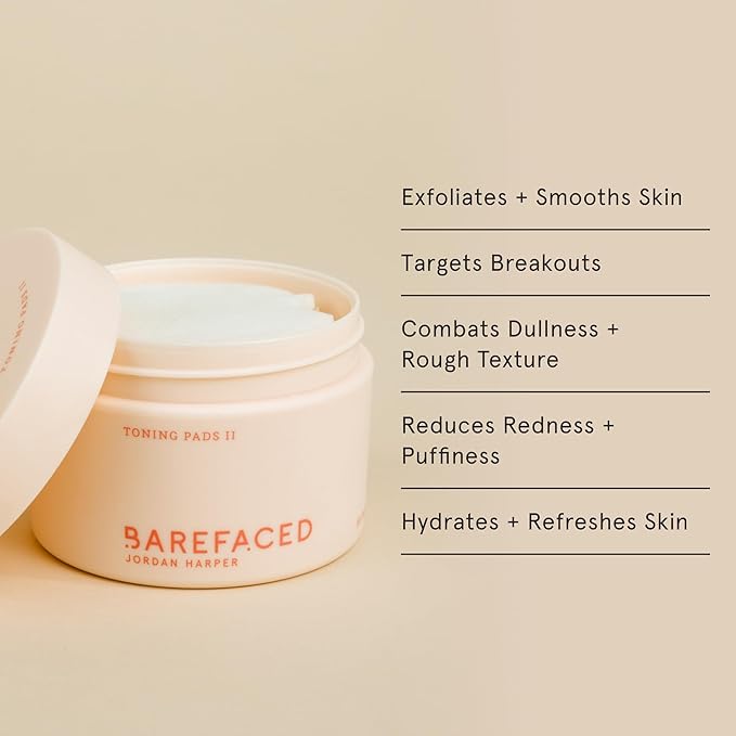 Barefaced Toning Pads II (60 Count) Exfoliating and Resurfacing Face Pads w/ 5% Glycolic Acid & Salicylic Acid, Helps with Brightening & Cleansing Skin, Clears Pores, Reduces Fine Lines and Wrinkles
