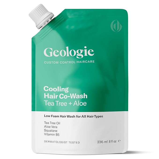 Geologie Cooling Hair Co-Wash | 4-in-1 Hair Cleanser, Conditioner, Mask & Serum | Tea Tree Oil, Aloe Vera, Squalane & Vitamin B5 Formula For Men & Women | Eco-Friendly Pouch 84% Less Plastic