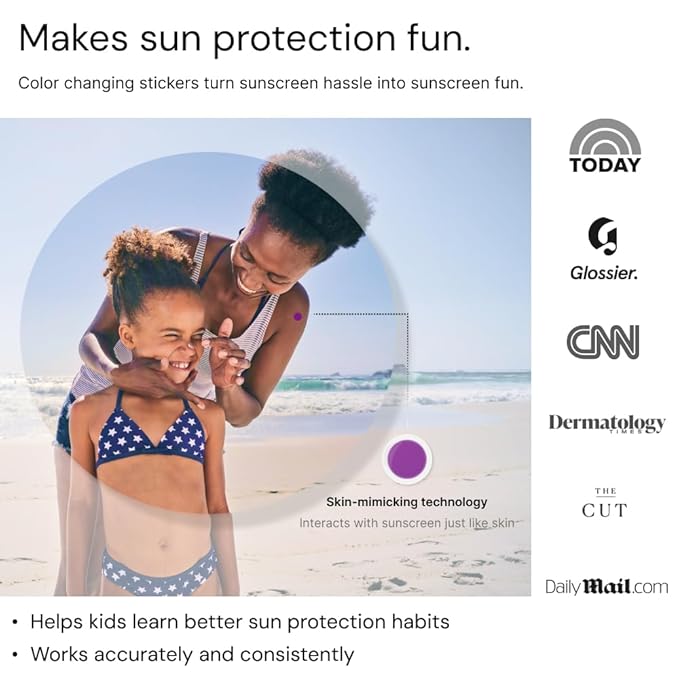 SpotMyUV UV Detection Stickers for Sunscreen with Patented Dermatrue SPF Sensing Technology, Know When to Reapply Sunscreen to Help Prevent Sunburn, 32 Count