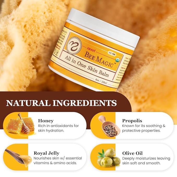 Sweet Bee Naturals - Sweet Bee Magic, All In One Healing Skin Cream. Organic Skin Balm, Small Batch Crafted in USA, 4 Ounce Jar. Certified Organic, 2-4 Ounce Jars (8 Ounce)