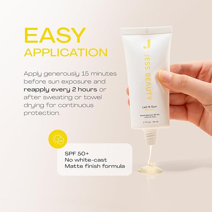 Jess Beauty Let it Sun 50+ Sunscreen, Green Tea & Aloe Extract, 1.7 fl oz