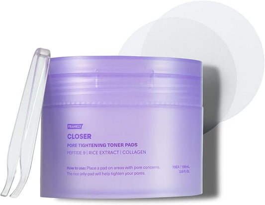 FRANKLY Pore Closer Toner Pads l Rice Jelly Pads with 9 Peptides, Vegan Collagen, Rice Extract l Pore Minimizer l Hydrating for All Skin Types l Korean Skin Care